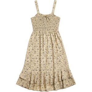 Grace Karin Dress Women 2XL Cream Purple Floral Smocked Tiered Button Strap Boho